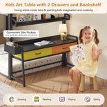 DICTAC | Twin Over Twin House Bunk Bed with Desk, 2 Drawers, Bookshelf & Side Pocket, Low Floor Metal Kids Bunk Bed with Safety Guardrail, Black