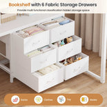 DICTAC | Loft Bed with L-Shaped Desk, Storage Drawers, Shelves & Charging Station, LED Metal Loft Bed (Twin/Full, White)