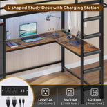 DICTAC | Full Loft Bed with L-Shaped Desk, 7 Storage Drawers, LED Lights & Charging Station, Metal Loft Bed for Teens (Black)