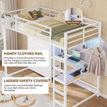 DICTAC | Full Loft Bed with L-Shaped Desk, 7 Storage Drawers, LED Lights & Charging Station, Metal Loft Bed for Teens (Black)