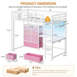 DICTAC | Full Loft Bed with L-Shaped Desk, 7 Storage Drawers, LED Lights & Charging Station, Metal Loft Bed for Teens (Black)