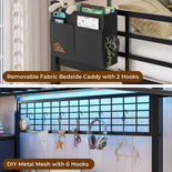 DICTAC | Full Loft Bed with L-Shaped Desk, 7 Storage Drawers, LED Lights & Charging Station, Metal Loft Bed for Teens (Black)