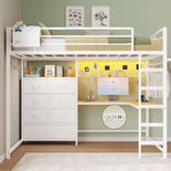DICTAC | Full Loft Bed with L-Shaped Desk, 7 Storage Drawers, LED Lights & Charging Station, Metal Loft Bed for Teens (Black)