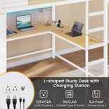 DICTAC | Full Loft Bed with L-Shaped Desk, 7 Storage Drawers, LED Lights & Charging Station, Metal Loft Bed for Teens (Black)