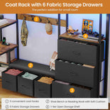 DICTAC | Twin Loft Bed with Desk, 6 Storage Drawers, Coat Rack, LED Lights & Charging Station, Metal Loft Bed with Shelves & Pegboard (Black)