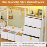 DICTAC | Twin Loft Bed with Desk, 6 Storage Drawers, Coat Rack, LED Lights & Charging Station, Metal Loft Bed with Shelves & Pegboard (Black)
