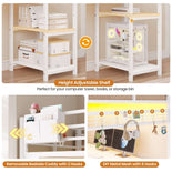 DICTAC | Twin Loft Bed with L-Shaped Gaming Desk, Glass Cabinet, Storage Drawers, LED Lights & Charging Station (White/Black)