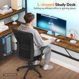 DICTAC | Loft Bed with L-Shaped Desk, Charging Station, LED Lights, Storage Shelves & Drawers - Black