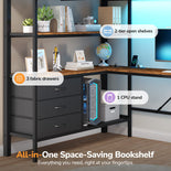 DICTAC | Loft Bed with L-Shaped Desk, Charging Station, LED Lights, Storage Shelves & Drawers - Black