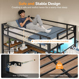 DICTAC | Loft Bed with L-Shaped Desk, Charging Station, LED Lights, Storage Shelves & Drawers - Black