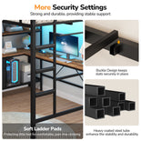 DICTAC | Loft Bed with L-Shaped Desk, Charging Station, LED Lights, Storage Shelves & Drawers - Black