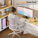 DICTAC | Loft Bed with L-Shaped Desk, Charging Station, LED Lights, Storage Shelves & Drawers - White