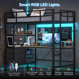 DICTAC | Loft Bed with L-Shaped Desk, Charging Station, LED Lights, Storage Shelves & Drawers - Black