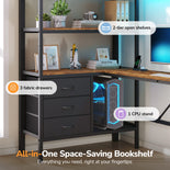 DICTAC | Loft Bed with L-Shaped Desk, Charging Station, LED Lights, Storage Shelves & Drawers - Black