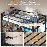 DICTAC | Loft Bed with L-Shaped Desk, Charging Station, LED Lights, Storage Shelves & Drawers - Black