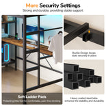 DICTAC | Loft Bed with L-Shaped Desk, Charging Station, LED Lights, Storage Shelves & Drawers - Black