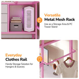 DICTAC | Loft Bed with L-Shaped Desk, Charging Station, LED Lights, Storage Shelves & Drawers - Pink