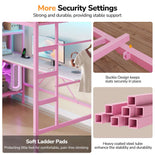 DICTAC | Loft Bed with L-Shaped Desk, Charging Station, LED Lights, Storage Shelves & Drawers - Pink