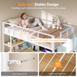 DICTAC | Loft Bed with L-Shaped Desk, Charging Station, LED Lights, Storage Shelves & Drawers - White