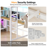 DICTAC | Loft Bed with L-Shaped Desk, Charging Station, LED Lights, Storage Shelves & Drawers - White