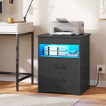 DICTAC | Nightstand with Charging Station & 2 Drawers, RGB LED Lights, Open Shelf & Lockable Drawer - Black