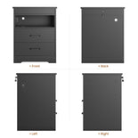 DICTAC | Nightstand with Charging Station & 2 Drawers, RGB LED Lights, Open Shelf & Lockable Drawer - Black