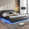 DICTAC | Low Profile LED Bed Frame with Wave Design, Upholstered Headboard & Charging Ports (King/Queen/California King, Black)
