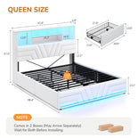 DICTAC | Gaming Bed with 4 Drawers, Storage Headboard, Charging Station & RGB LED Lights - White
