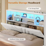 DICTAC | Gaming Bed with 4 Drawers, Storage Headboard, Charging Station & RGB LED Lights - White