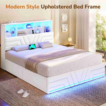 DICTAC | Gaming Bed with 4 Drawers, Storage Headboard, Charging Station & RGB LED Lights - White