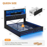 DICTAC | Gaming Bed with 4 Drawers, Storage Headboard, Charging Station & RGB LED Lights - Black