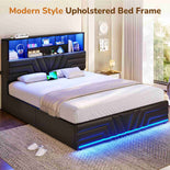 DICTAC | Gaming Bed with 4 Drawers, Storage Headboard, Charging Station & RGB LED Lights - Black