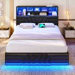 DICTAC | Gaming Bed with 4 Drawers, Storage Headboard, Charging Station & RGB LED Lights - Black
