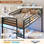 DICTAC | Triple Bunk Bed Twin Over Twin for Kids, 3 Beds with Storage Drawers, Shelves & Charging Station, LED Metal Bunk Bed with Guardrails & Ladder, Space-Saving Design (Black/White)