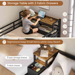 DICTAC | Triple Bunk Bed Twin Over Twin for Kids, 3 Beds with Storage Drawers, Shelves & Charging Station, LED Metal Bunk Bed with Guardrails & Ladder, Space-Saving Design (Black/White)