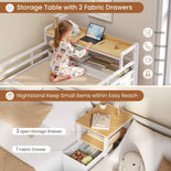 DICTAC | Triple Bunk Bed Twin Over Twin for Kids, 3 Beds with Storage Drawers, Shelves & Charging Station, LED Metal Bunk Bed with Guardrails & Ladder, Space-Saving Design (Black/White)