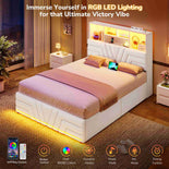 DICTAC | Gaming Bed with 4 Drawers, Storage Headboard, Charging Station & RGB LED Lights - White