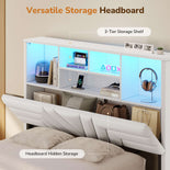 DICTAC | Gaming Bed with 4 Drawers, Storage Headboard, Charging Station & RGB LED Lights - White