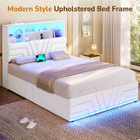 DICTAC | Gaming Bed with 4 Drawers, Storage Headboard, Charging Station & RGB LED Lights - White