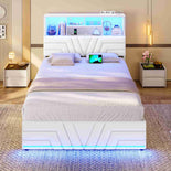 DICTAC | Gaming Bed with 4 Drawers, Storage Headboard, Charging Station & RGB LED Lights - White