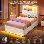 DICTAC | Gaming Bed with 4 Drawers, Storage Headboard, Charging Station & RGB LED Lights - White