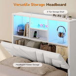 DICTAC | Gaming Bed with 4 Drawers, Storage Headboard, Charging Station & RGB LED Lights - White