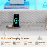 DICTAC | Gaming Bed with 4 Drawers, Storage Headboard, Charging Station & RGB LED Lights - White