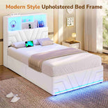 DICTAC | Gaming Bed with 4 Drawers, Storage Headboard, Charging Station & RGB LED Lights - White