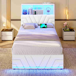 DICTAC | Gaming Bed with 4 Drawers, Storage Headboard, Charging Station & RGB LED Lights - White