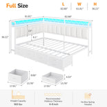 DICTAC | Corner Bed with 6 Storage Drawers, Shelves, Charging Station & LED Lights  - White