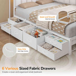 DICTAC | Corner Bed with 6 Storage Drawers, Shelves, Charging Station & LED Lights  - White