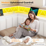 DICTAC | Corner Bed with 6 Storage Drawers, Shelves, Charging Station & LED Lights  - White