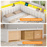 DICTAC | Corner Bed with 6 Storage Drawers, Shelves, Charging Station & LED Lights  - White