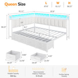 DICTAC | Corner Bed with 6 Storage Drawers, Shelves, Charging Station & LED Lights  - White